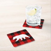 レッドバッファロープレイド&ホワイトベア スクエアペーパーコースター (インサイチュ)