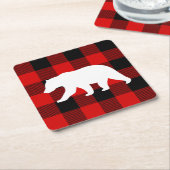 レッドバッファロープレイド&ホワイトベア スクエアペーパーコースター (アングル)