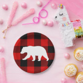 レッドバッファロープレイド&ホワイトベア ペーパープレート (パーティー)