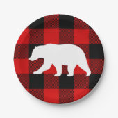 レッドバッファロープレイド&ホワイトベア ペーパープレート (正面)