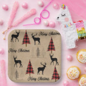 レッドバッファロープレイド&メリークリスマスウッドランズ ペーパープレート (パーティー)