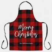 レッドバッファロープレイド&メリークリスマス |個人名 エプロン (正面)