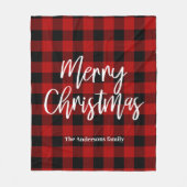 レッドバッファロープレイド&メリークリスマス |個人名 フリースブランケット (正面)
