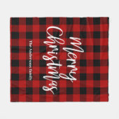 レッドバッファロープレイド&メリークリスマス |個人名 フリースブランケット (正面(横))