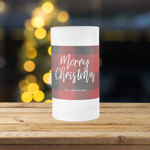 レッドバッファロープレイド&メリークリスマス 個人名 フロストグラスビールジョッキ