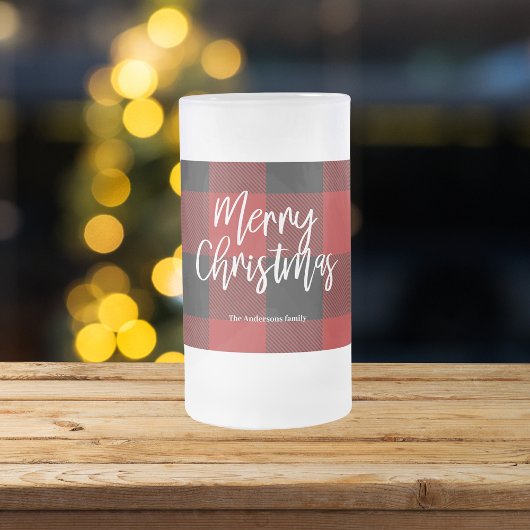 レッドバッファロープレイド&メリークリスマス |個人名 フロストグラスビールジョッキ