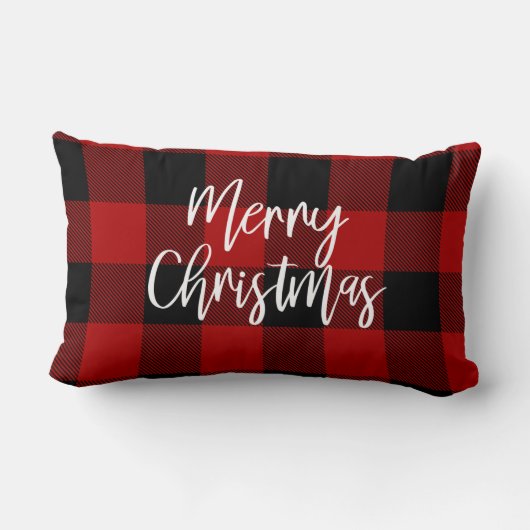 レッドバッファロープレイド&メリークリスマス |個人名 ランバークッション (裏面)