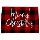 レッドバッファロープレイド&メリークリスマス |個人名 ラージペーパーバッグ (正面)