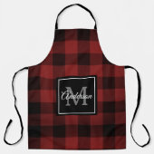 レッドバッファロープレイド |個人イニシャル |ギフトエプロン エプロン (正面)