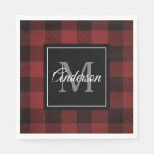 レッドバッファロープレイド |個人イニシャル |ギフトナプキン スタンダードランチョンナプキン (正面)