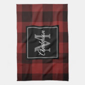 レッドバッファロープレイド |個人イニシャル |ギフト キッチンタオル (縦)