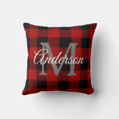 レッドバッファロープレイド |個人イニシャル |ギフト クッション (裏面)