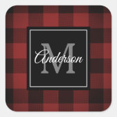 レッドバッファロープレイド |個人イニシャル |ギフト スクエアシール (正面)
