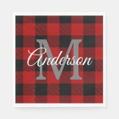 レッドバッファロープレイド |個人イニシャル |ギフト スタンダードランチョンナプキン (正面)