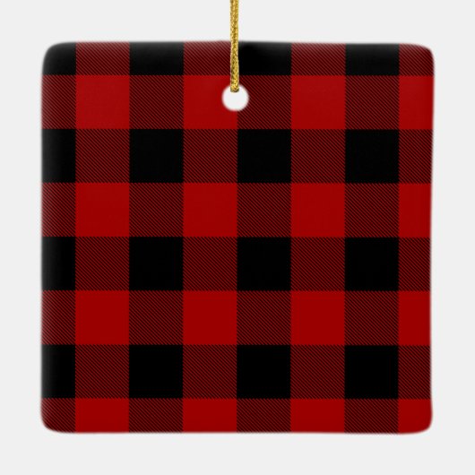 レッドバッファロープレイド |個人イニシャル |ギフト セラミックオーナメント (裏面)