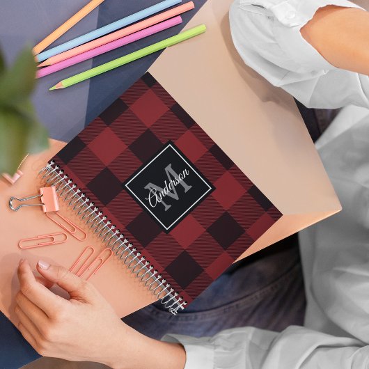レッドバッファロープレイド |個人イニシャル |ギフト ノートブック