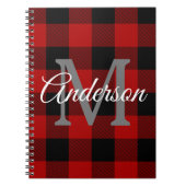 レッドバッファロープレイド |個人イニシャル |ギフト ノートブック (正面)