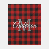 レッドバッファロープレイド |個人イニシャル |ギフト フリースブランケット (正面)