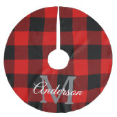 レッドバッファロープレイド |個人イニシャル |ギフト ブラッシュドポリエステルツリースカート (正面)