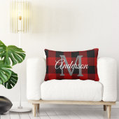 レッドバッファロープレイド |個人イニシャル |ギフト ランバークッション