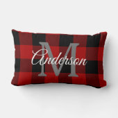 レッドバッファロープレイド |個人イニシャル |ギフト ランバークッション (裏面)
