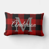 レッドバッファロープレイド |個人イニシャル |ギフト ランバークッション (正面)