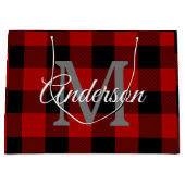 レッドバッファロープレイド |個人イニシャル |ギフト ラージペーパーバッグ (正面)