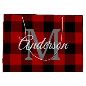 レッドバッファロープレイド |個人イニシャル |ギフト ラージペーパーバッグ (裏面)