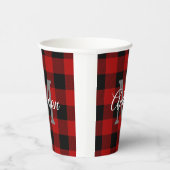レッドバッファロープレイド |個人イニシャル |ギフト 紙コップ (右)