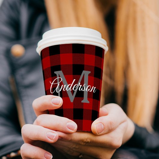 レッドバッファロープレイド |個人イニシャル |ギフト 紙コップ