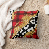レッドバッファロープレーンと金ゴールドグリッター装飾用クッション クッション (ブランケット)