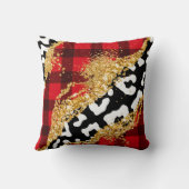 レッドバッファロープレーンと金ゴールドグリッター装飾用クッション クッション (裏面)