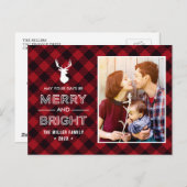 レッドバッファローメリーチェックと明るいクリスマス写真 ポストカード (正面/裏面)