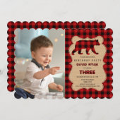 レッドバッファローランバージャックフォトバースデーパーティー 招待状 (正面/裏面)