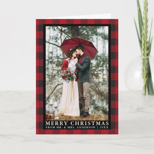 レッドバッファロー結婚プレイドの写真クリスマスフォールド シーズンカード (正面)