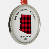 レッドバッファローPlaidアリゾナで私たちの第1クリスマス メタルオーナメント (右)
