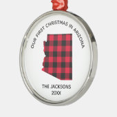 レッドバッファローPlaidアリゾナで私たちの第1クリスマス メタルオーナメント (左)