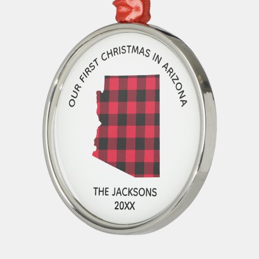 レッドバッファローPlaidアリゾナで私たちの第1クリスマス メタルオーナメント (左)