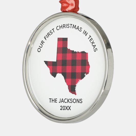 レッドバッファローPlaidテキサス州で最初のクリスマス メタルオーナメント (左)