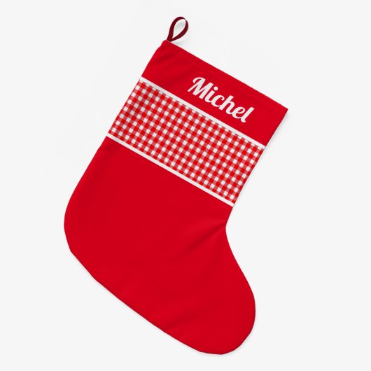 レッドバッファ素朴ローチェック名前をカスタムする ラージクリスマスストッキング (正面 (吊り時))