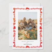 レッドバニーフォークアートクリスマスホリデーフォトカード 招待状 (正面)