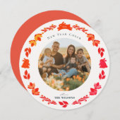 レッドバニーフォークアートニューイヤーホリデーフォトカード シーズンカード (正面/裏面)