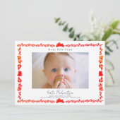 レッドバニーフォークアートベビー年賀状 招待状 (スタンド正面)