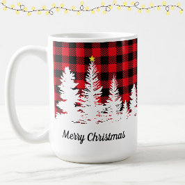 レッドバファローチェックのモダンなクリスマスデザイン コーヒーマグカップ
