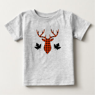 レッドバファロー・チェック柄・鹿・雄鹿・カエデの葉 ベビーTシャツ