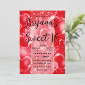 レッドバブルハートガーリーキュート90歳の誕生日パーティー 招待状 (スタンド正面)