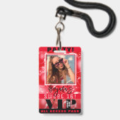 レッドバブルハート誕生日パーティーVIPパスバッジ バッジ (Front with Lanyard)
