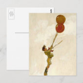 レッドバルーンの付いたヴィンテージの誕生日パーティーの少年 ポストカード (正面/裏面)