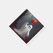 レッドバルーン付きハロウィーン幽霊 スタンダードカクテルナプキン (角)