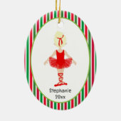 レッドバレリーナストライプズパーソナライズされたクリスマス セラミックオーナメント (裏面)